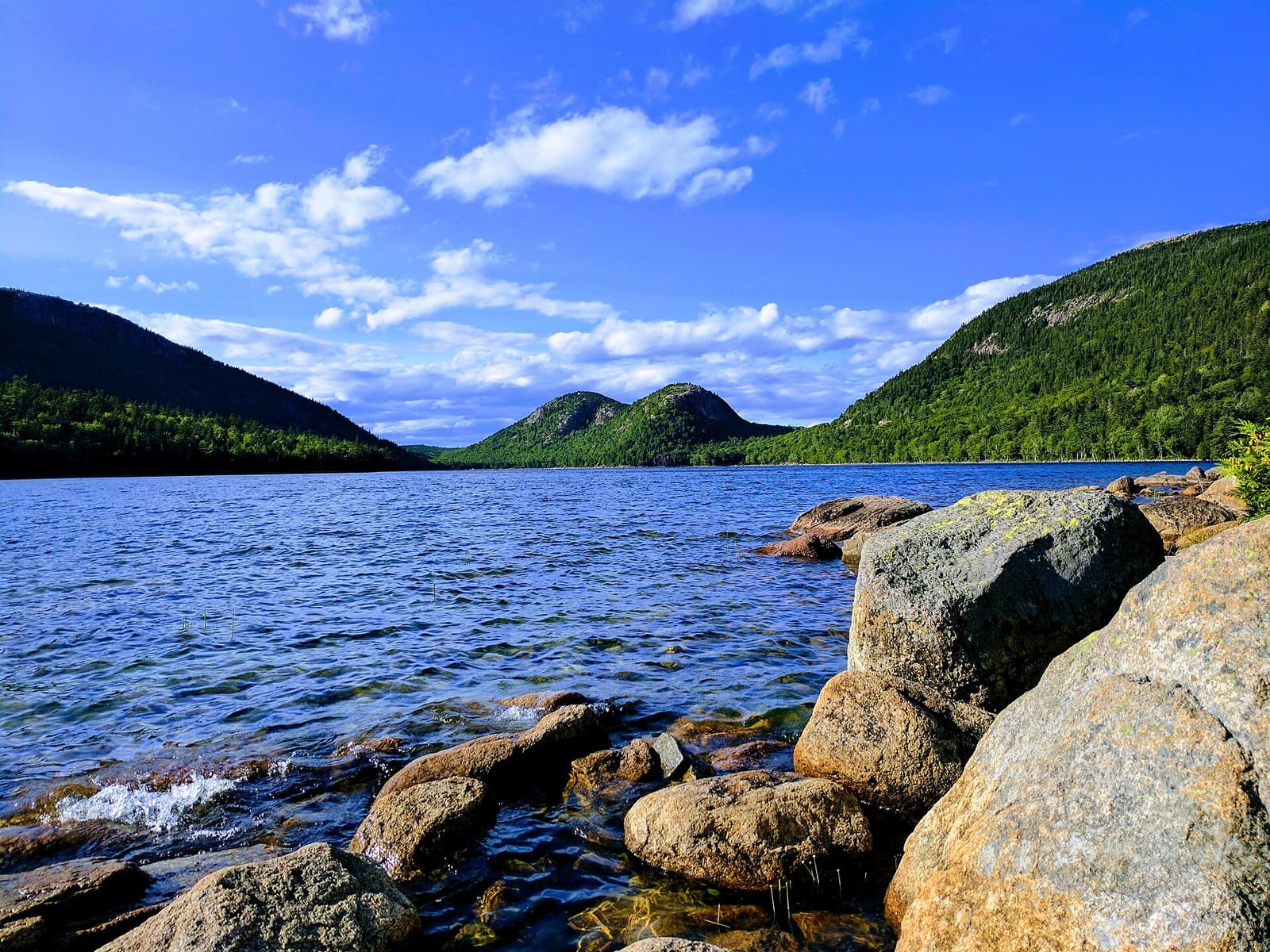 Maine: A view of Jordan Pond from 'Jordan Pond Path trail head'.